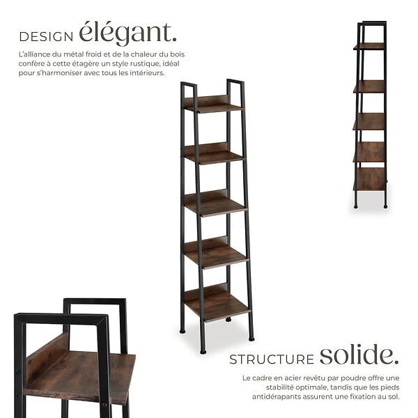 TECTAKE - Étagère échelle Bois foncé industriel, rustique - large