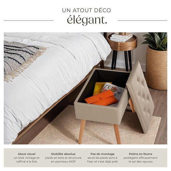 TECTAKE - Banc avec coffre de rangement aspect lin RANYA sable - large