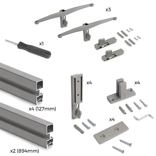 EMUCA - Kit de cadre modulaireKit de Zero avec matériel de fixation murale, Aluminium et Zamak, Peint gris pierre - large