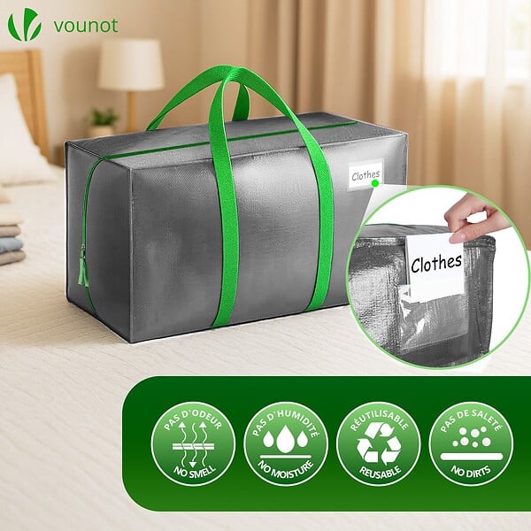 VOUNOT - Lot de 5 sacs de demenagement grand format avec sangles et poignee gris - large