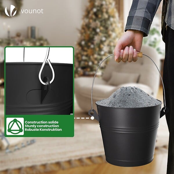 VOUNOT - Seau à Cendres en Métal avec Couvercle Pelle et Balai à Main 5L Noir - large