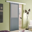GD MENUISERIES - Porte Coulissante Athena Gris Clair Vitrée H204 x L83 cm, Rail Alu Bandeau blanc - vignette