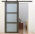 GD MENUISERIES - Porte Coulissante Gris Taupe RAL 7006 Vitrée H204 x L83 cm, Rail roulette - vignette