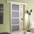 GD MENUISERIES - Porte Coulissante Tana blanc Vitrée H204 x L93 cm, Rail Alu bandeau blanc - vignette