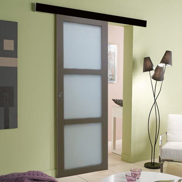GD MENUISERIES - Porte Coulissante Gris Taupe RAL 7006 Vitee H204 x L73 cm, Rail Alu Bandeau noir - large