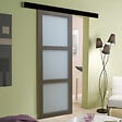 GD MENUISERIES - Porte Coulissante Gris Taupe RAL 7006 Vitee H204 x L73 cm, Rail Alu Bandeau noir - vignette
