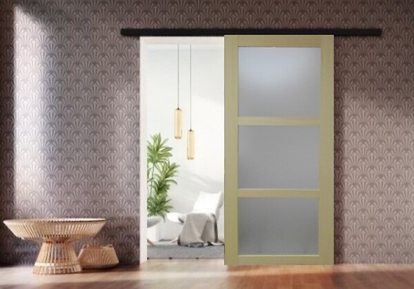 GD MENUISERIES - Porte Coulissante bois Ayous Vitrée H204 x L83 cm, Rail alu bandeau noir - large