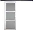 GD MENUISERIES - Porte Coulissante Kenya Blanc Vitrée H204 X L93 cm, Rail Alu Bandeau Noir, 2 Coquilles Blanc - vignette