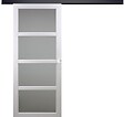 GD MENUISERIES - Porte Coulissante Tana Blanc Vitrée H204 X L63 cm, Rail Alu Bandeau Noir, Coquilles Blanc - vignette