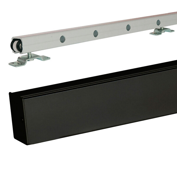 GD MENUISERIES - Porte Coulissante Tana Blanc Vitrée H204 X L63 cm, Rail Alu Bandeau Noir, Coquilles Blanc - large