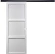 GD MENUISERIES - Porte Coulissante Korya Blanc 3 panneaux H204 x L83 cm, Rail Alu bandeau noir, Coquilles blanc - vignette