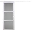 GD MENUISERIES - Porte Coulissante Kenya Blanc Vitrée H204 X L93 cm, Rail Alu Bandeau Blanc, Coquilles Blanc - vignette