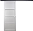 GD MENUISERIES - Porte Coulissante Tamera blanc 4 panneaux H204 x L83 cm, Rail Alu bandeau noir, Coquilles blanc - vignette
