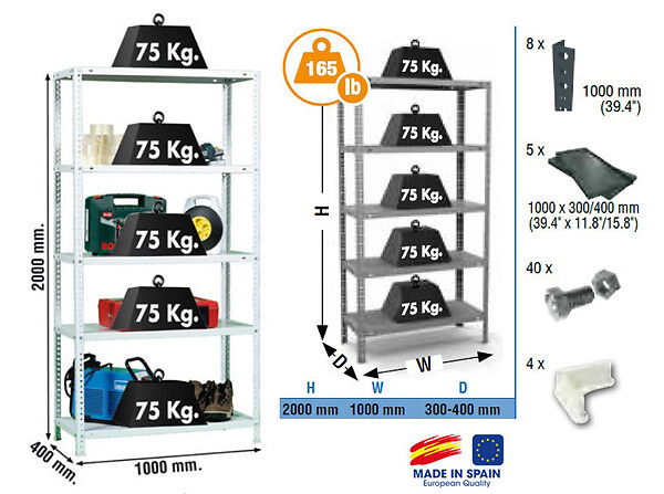 SIMON RACK - Simonrack - Etagère De Rangement 2000x1000x400mm Blanc Charge 75kg -  Advantage Plus 5/400 - large