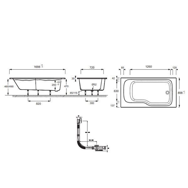 JACOB DELAFON - Baignoire bain douche Malice + pare bain + étagère 170 x 90 v. droite - large