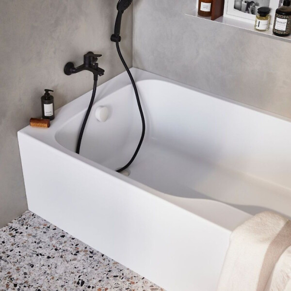 JACOB DELAFON - Pack baignoire bain douche 160 x 85 Malice version gauche + tablier en niche + pare bain + étagère pour pare bain - large