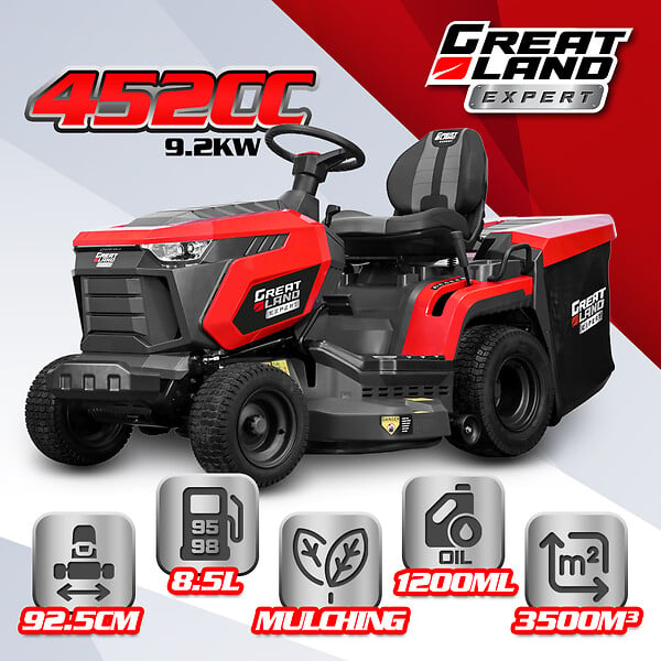 GREATLAND - Tracteur tondeuse 452cc - largeur de coupe 92.5cm - Boîte hydrostatique - large