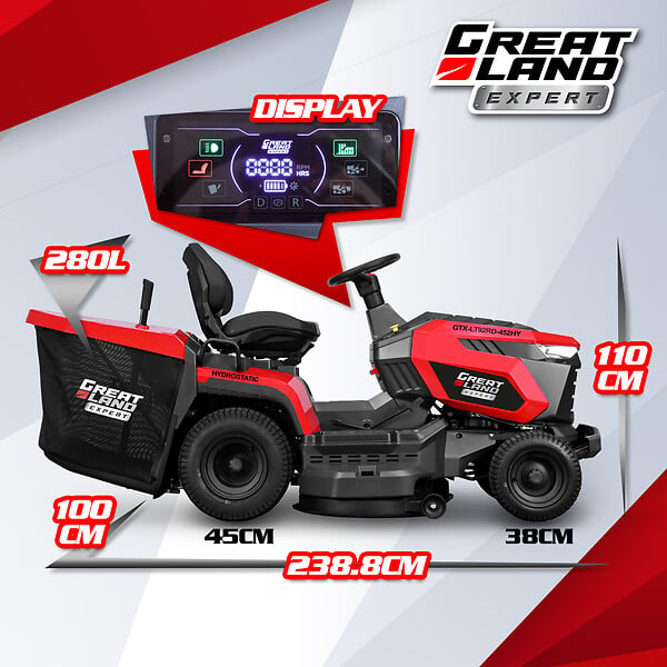 GREATLAND - Tracteur tondeuse 452cc - largeur de coupe 92.5cm - Boîte hydrostatique - large