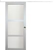 GD MENUISERIES - Porte Coulissante Greyria Gris Clair Vitrée H204 x L83 cm, Rail Alu Bandeau Blanc, Coquilles - vignette