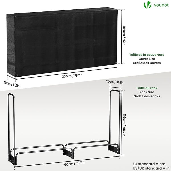 VOUNOT - Serre buche 2m avec housse de protection noir - large