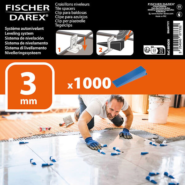 FISCHER DAREX - Croisillons niveleurs pour carrelage - Lot de 1000 - 3 mm - large