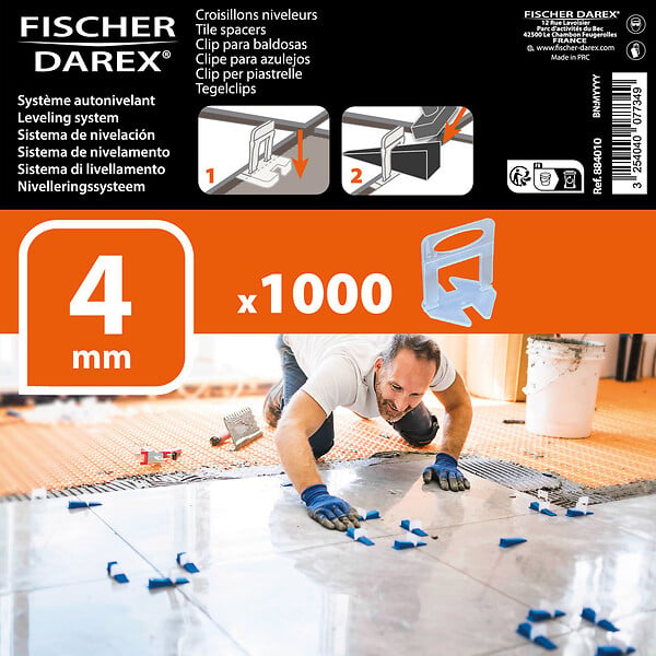 FISCHER DAREX - Croisillons niveleurs 4 mm - Joint min. 1,5 mm - 1000 pièces - large