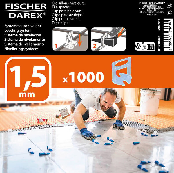 FISCHER DAREX - Croisillons niveleurs 1,5 mm - 1000 pièces - Jusqu'à 20 mm - large