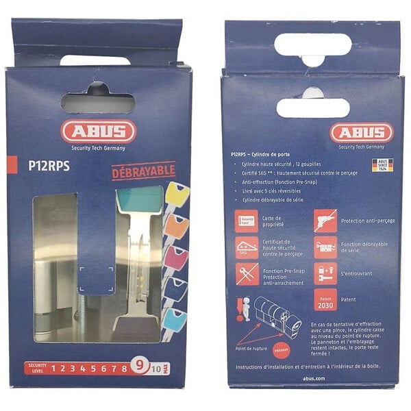 ABUS - Cylindre double entrée ABUS P12RPS nickelé mat Pre-Snap 5 Clés Abus - large