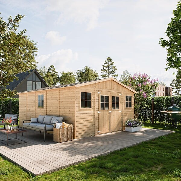 TIMBELA - TIMBELA M333+M333G Abri de jardin en bois H246x418x522 cm/20 m² - AVEC LES PLANCHERS IMPRÉGNÉ - large