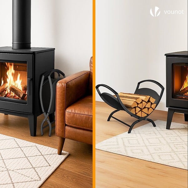 VOUNOT - Range Buche Support a bois 40.5x32x33cm en Metal noir - large