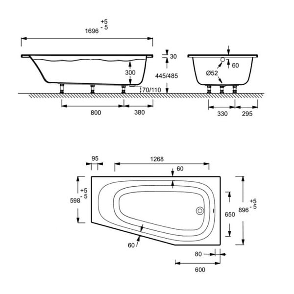 JACOB DELAFON - Pack baignoire bain douche 170 x 90 Bastille vidage à droite blanc mat + tablier en niche - large