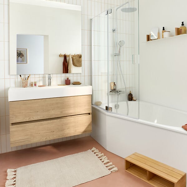 JACOB DELAFON - Pack baignoire bain douche 170 x 90 Bastille vidage à gauche blanc brillant + tablier en niche - large