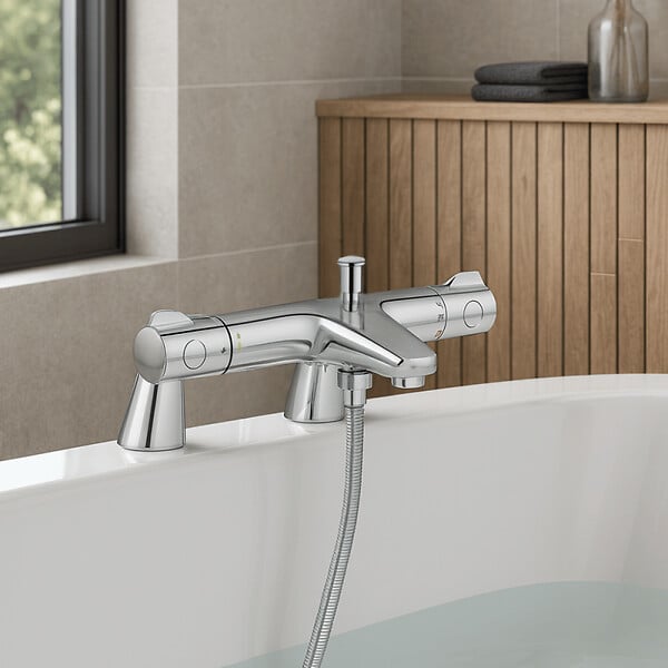 GROHE - Pack mitigeur thermostatique BD Trend avec colonnettes + Douchette 1 jet Vitalio Get Stick + Flexible 1750 mm - large