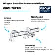 GROHE - Pack mitigeur thermostatique BD Trend avec colonnettes + Douchette 1 jet Vitalio Get Stick + Flexible 1750 mm - vignette