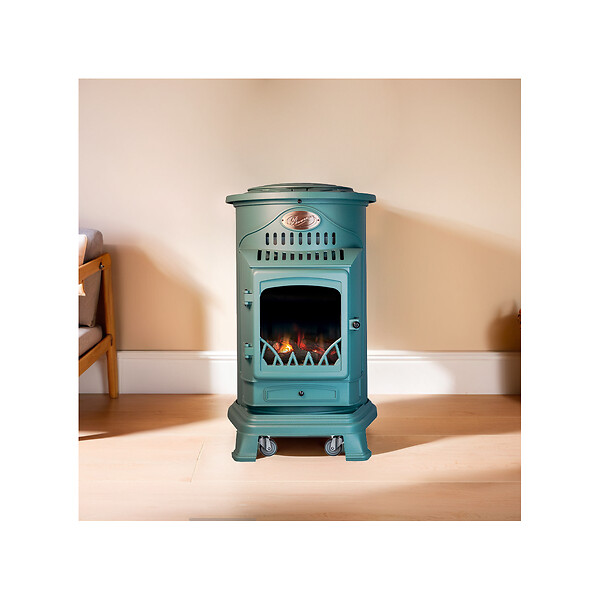 UNIVERSAL - Poêle à gaz Fonte véritable 3.4KW VERT Chauffage à gaz Effet feu de bois Provence UNIVERSAL - large