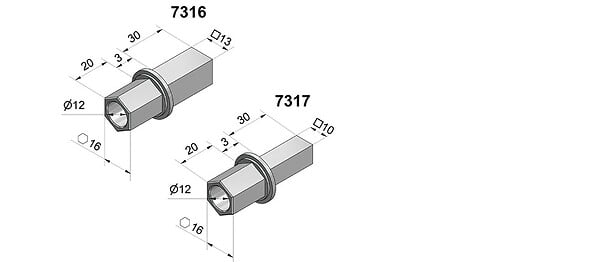 CHERUBINI - INSERT 6 PANS DE 16MM ALESAGE D12 ET CARRE 10MM - large