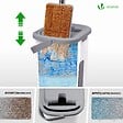 VOUNOT - Balai microfibre et Seau Essoreur avec 6 serpillères Réutilisables Balai Plat Double compartiment blanc - vignette