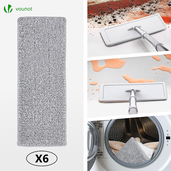 VOUNOT - Balai microfibre et Seau Essoreur avec 6 serpillères Réutilisables Balai Plat Double compartiment blanc - large