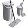 VOUNOT - Balai microfibre et Seau Essoreur avec 6 serpillères Réutilisables Balai Plat Double compartiment gris - vignette