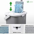 VOUNOT - Balai microfibre et Seau Essoreur avec 6 serpillères Réutilisables Balai Plat Double compartiment gris - vignette