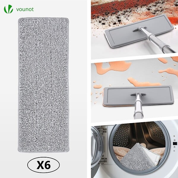 VOUNOT - Balai microfibre et Seau Essoreur avec 6 serpillères Réutilisables Balai Plat Double compartiment gris - large