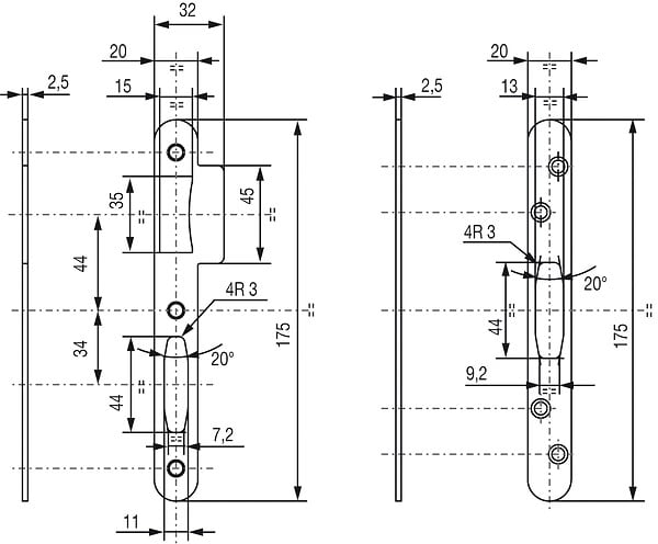 VACHETTE - Jeu de gâches plates renforcé pour serrure Trilock Série 5000 bout rond - VACHETTE - 16576000 - large