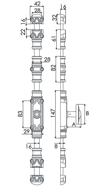 J.MASSARD - Crémone rustique RY59 série forte pour tringle 16x8mm époxy noir/bouton standard - JARDINIER MASSARD - J041272 - large