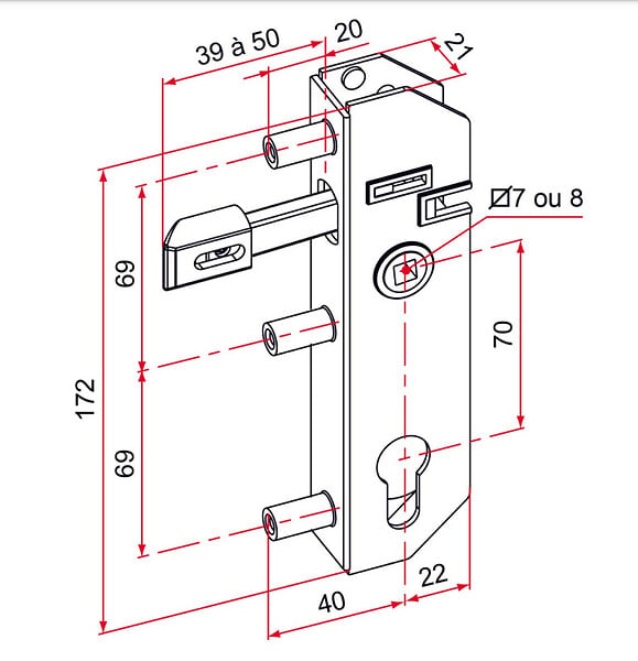 TIRARD - Serrure à  encastrer GJ axe 30mm carré 7mm - TIRARD - GJ701302 - large