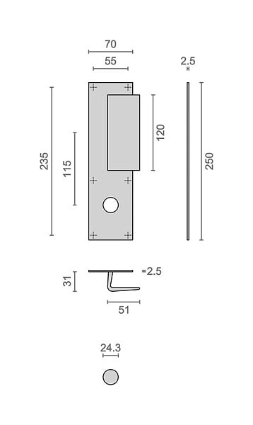 HERACLES - Poignée palière aluminium type Bastille 70x250mm champagne trou de 24 - HERACLES - I-231102TR24 - large