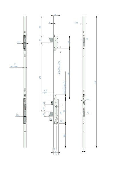NUOVA FEB ASSA ABLOY ITALIE - Serrure à  larder 3 points pêne demi tour TREPPER axe 30mm avec têtière - CORNI - D83030SCA24U850 - large