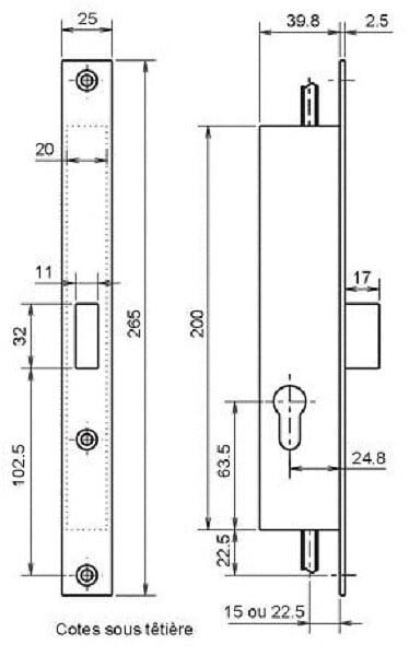 METALUX - Serrure 3 points coffre 37x40 axe tringles 15mm - METALUX - F137403000 - large