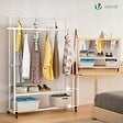 VOUNOT - Portant a Vetements double avec roulettes et 2 etageres de rangement 120x40x146cm metal Blanc - vignette