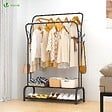 VOUNOT - Portant a vetement double avec 2 niveaux etageres chaussures 4 Crochets Lateraux 110x35x146cm metal Noir - vignette