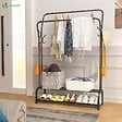 VOUNOT - Portant a vetement double avec 2 niveaux etageres chaussures 4 Crochets Lateraux 110x35x146cm metal Noir - vignette